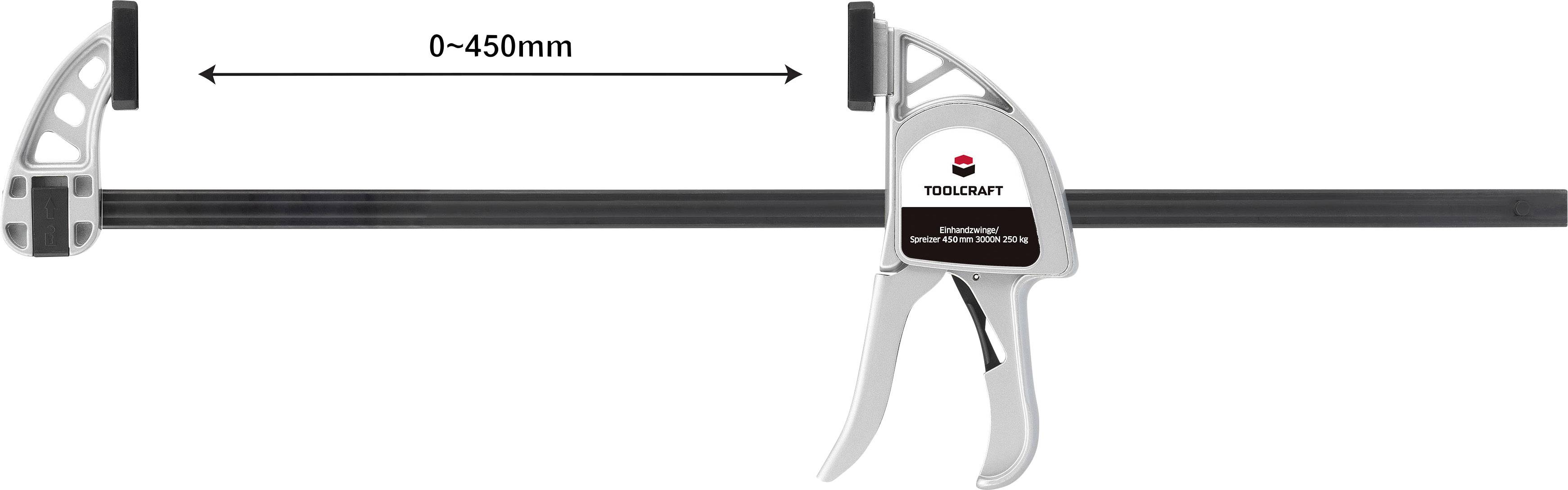 TOOLCRAFT Alu-Einhandzwinge 450 x 85mm 3000N 1595616 Spann-Weite (max.):650mm Produktabmessung, Länge: 652mm Ausladungs-Maße:85mm