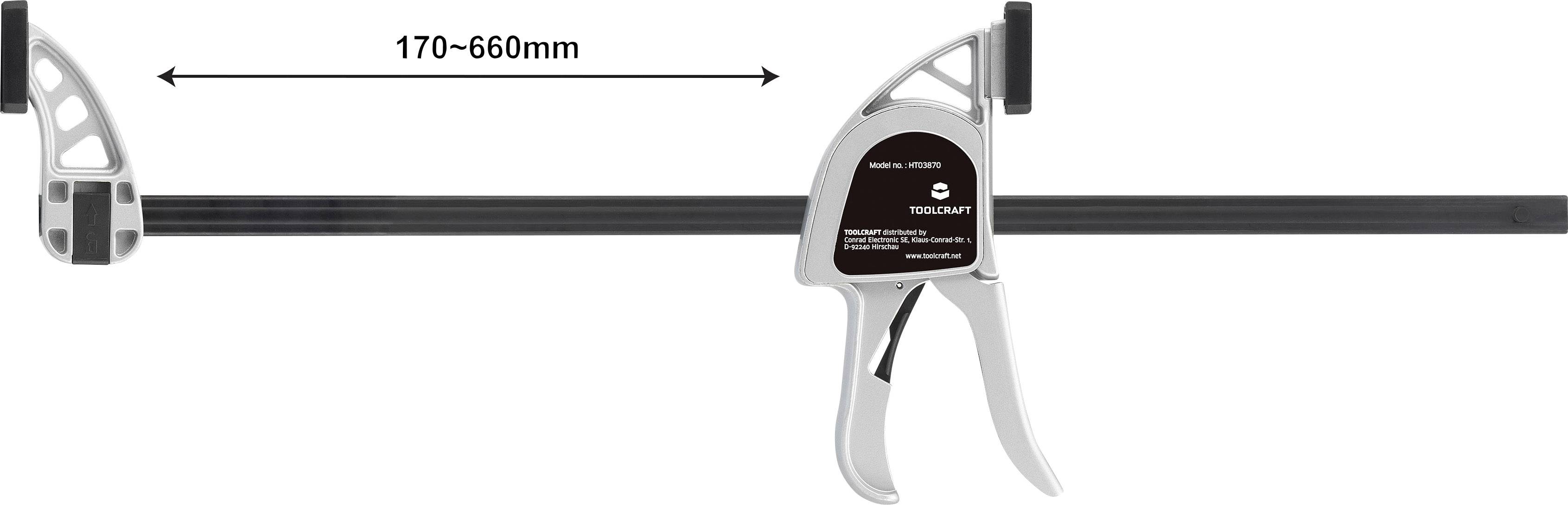 TOOLCRAFT Alu-Einhandzwinge 450 x 85mm 3000N 1595616 Spann-Weite (max.):650mm Produktabmessung, Länge: 652mm Ausladungs-Maße:85mm