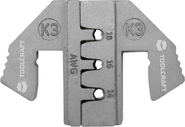 Ein Drahtschneider aus Metall, gelocht für verschiedene Drahtgrößen, mit der Aufschrift 'K3' und 'Toolcraft'.