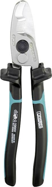 Schneidwerkzeug mit schwarzem Griff und silberner Klinge, geeignet zum Durchtrennen von Kabeln oder Drähten, isolierter Schutz.