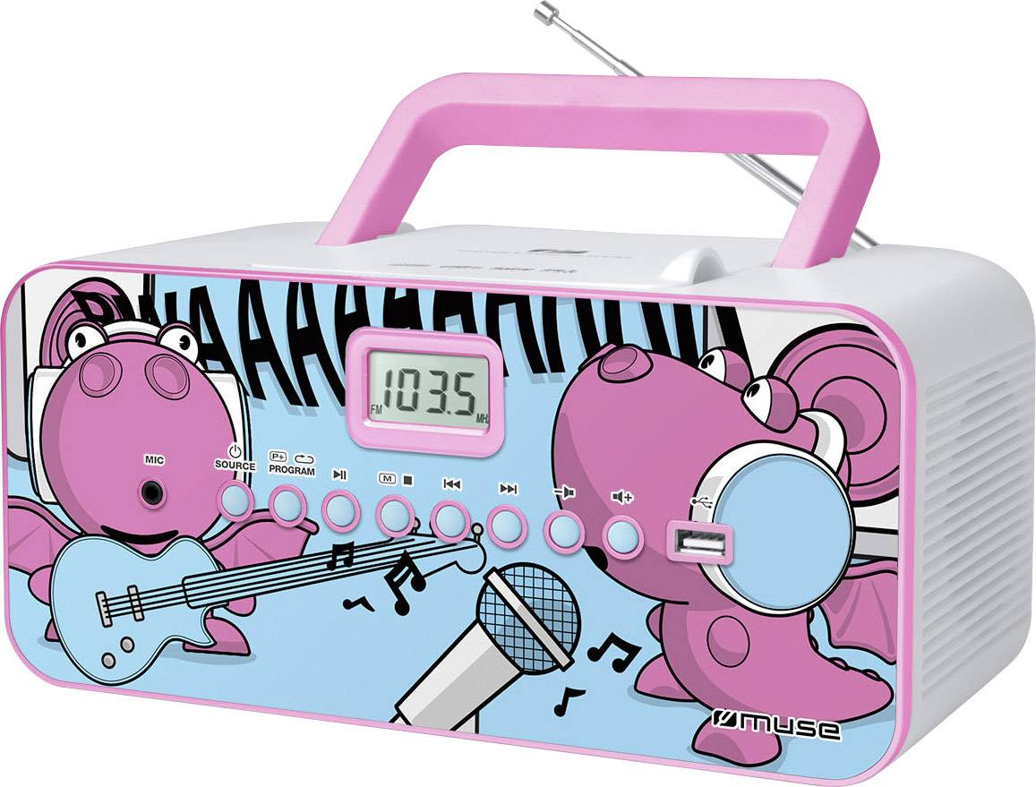 Muse M-29 KDG Kinder CD-Player CD, UKW, USB Inkl. Mikrofon Pink