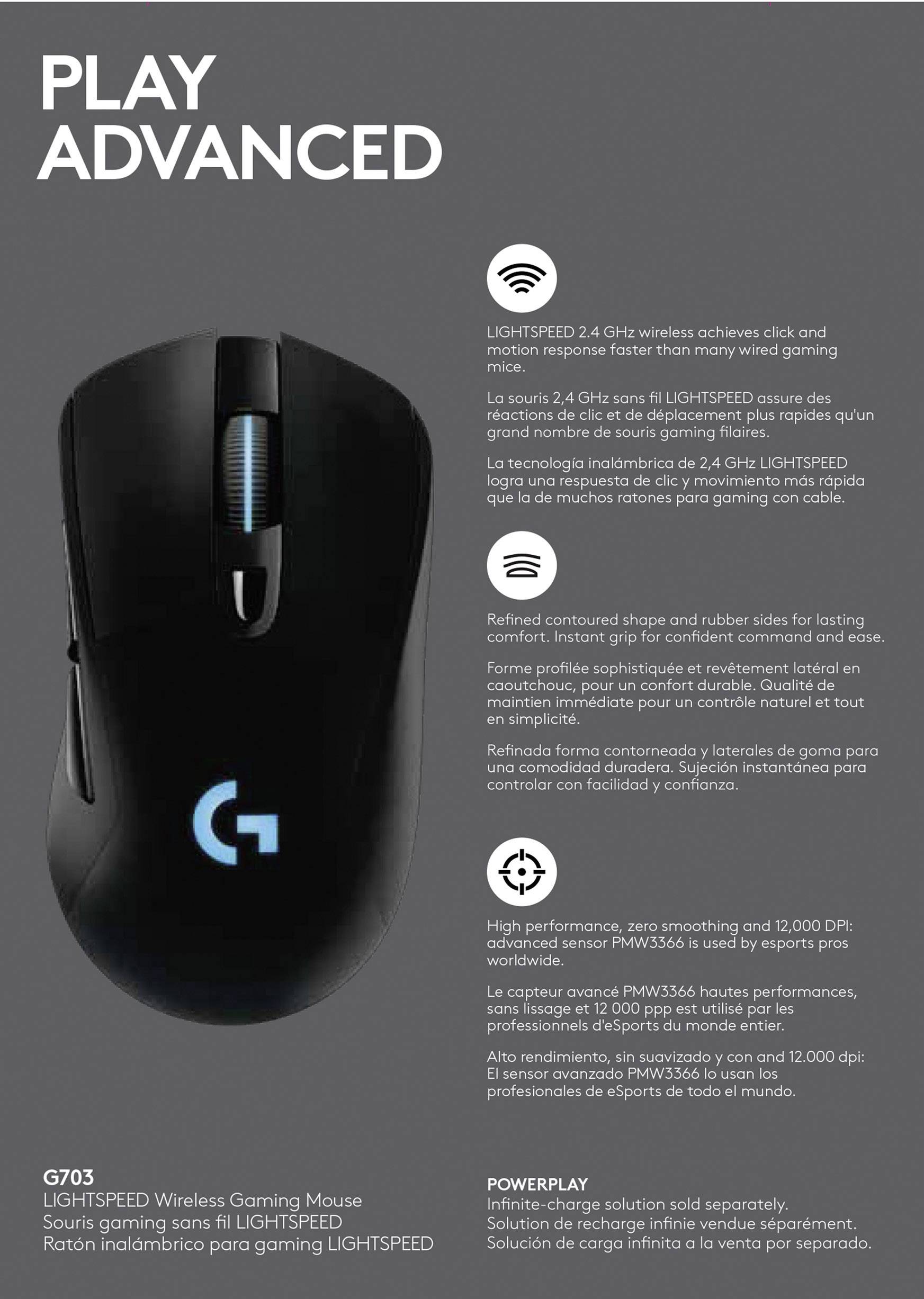 Logitech Gaming G703 Lightspeed Gaming-Maus Funk Optisch Schwarz 6 Tasten 16000 dpi Beleuchtet, Wiederaufladbar, Wireless Charging, Gewichts-Tuning