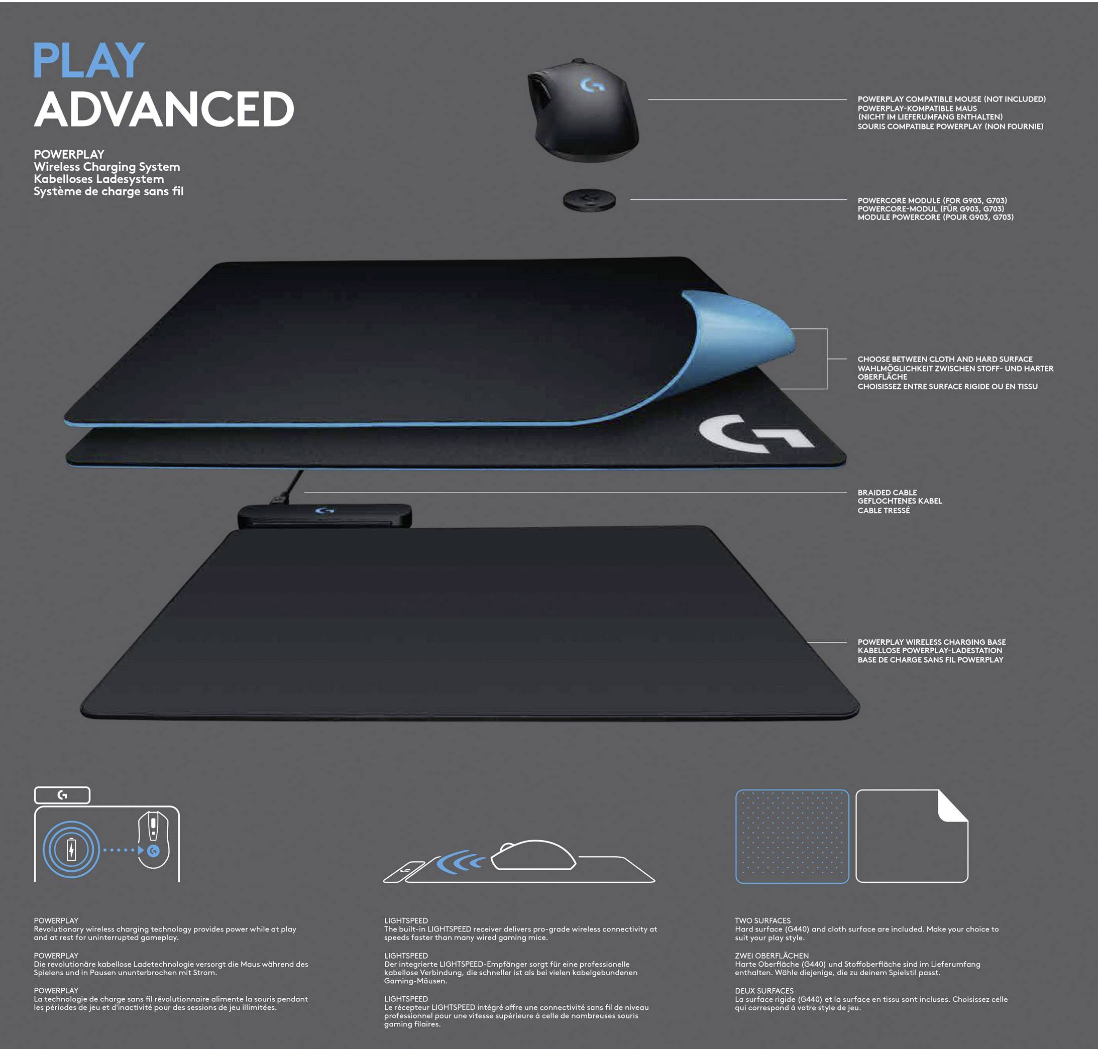 Logitech Gaming Powerplay Wireless Charging System Gaming-Mauspad Schwarz