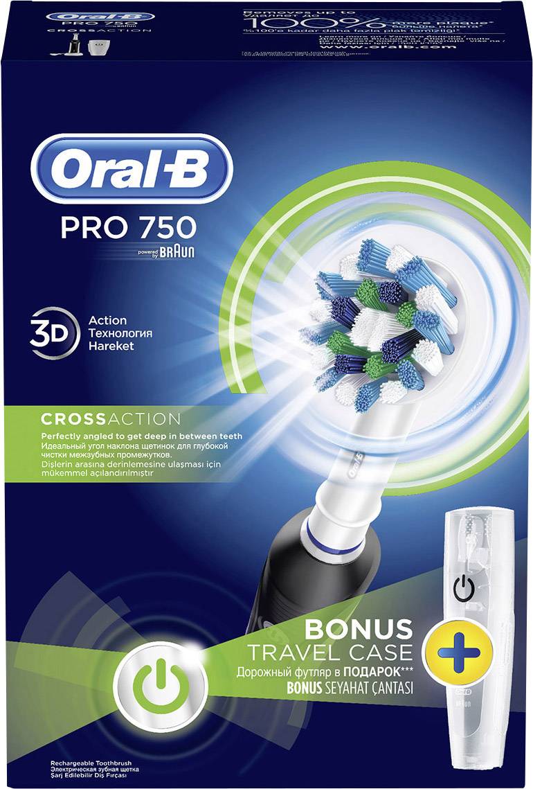 Oral-B Pro 750 Cross Action Elektrische Zahnbürste Rotierend/Oszilierend/Pulsieren Schwarz, Weiß