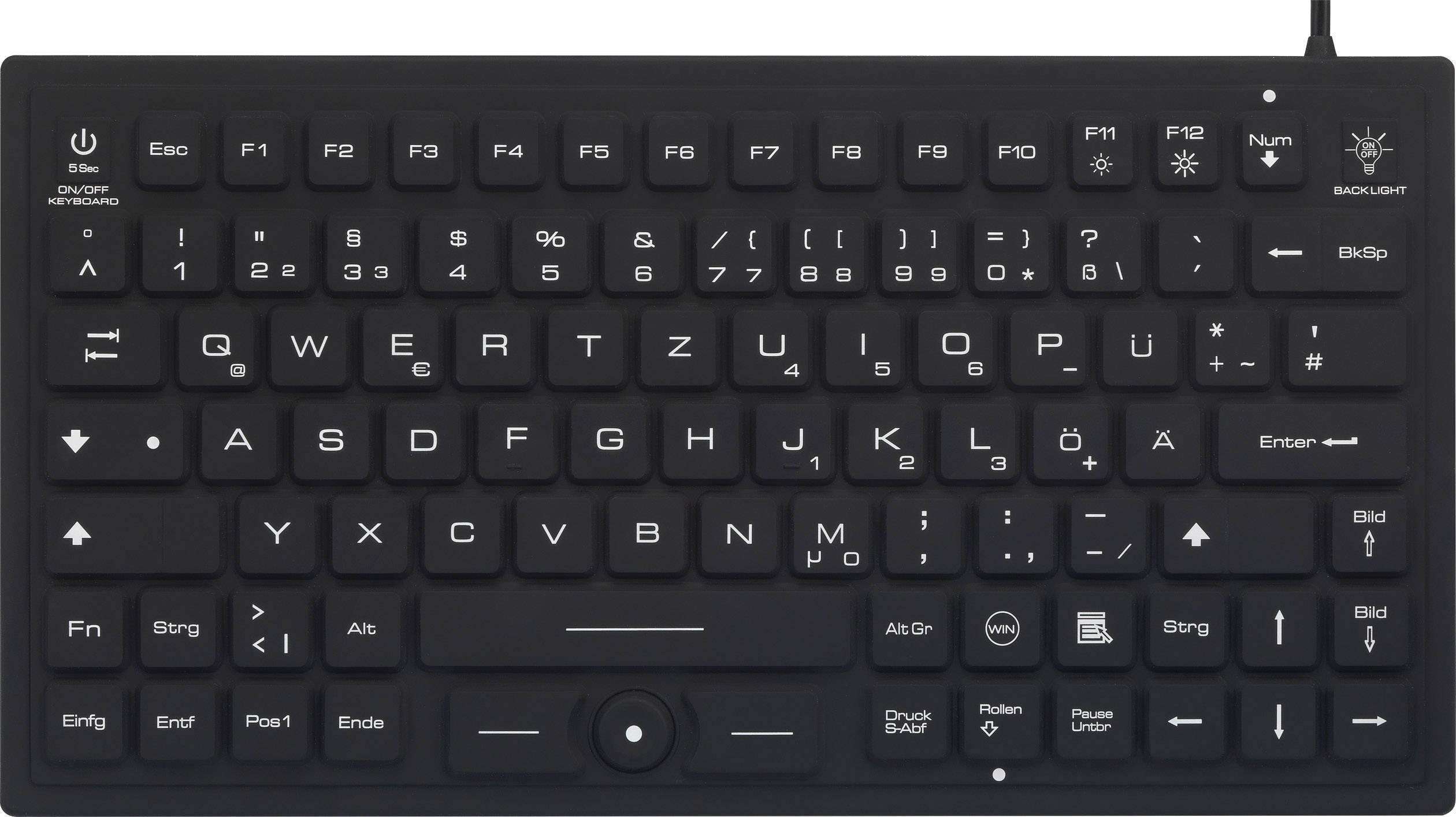 Renkforce iM-IKB720BL-BK USB Tastatur, Ziffernblock, Maus-Set Integrierter Trackball, Staubgeschützt, Spritzwassergeschützt