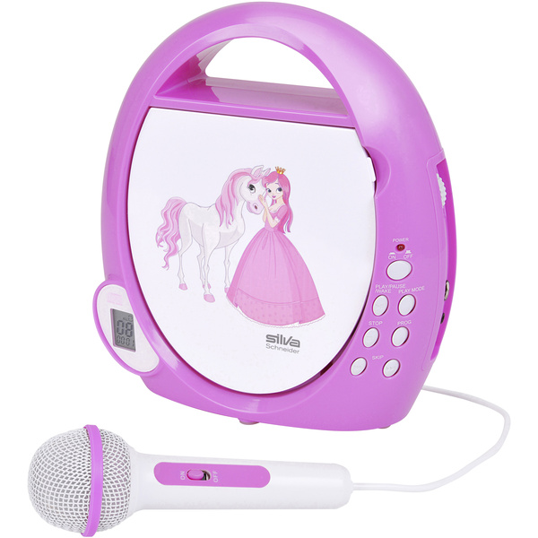 Silva Schneider Junior Mini Kinder CD-Player AUX, CD Inkl. Mikrofon Weiß, Pink