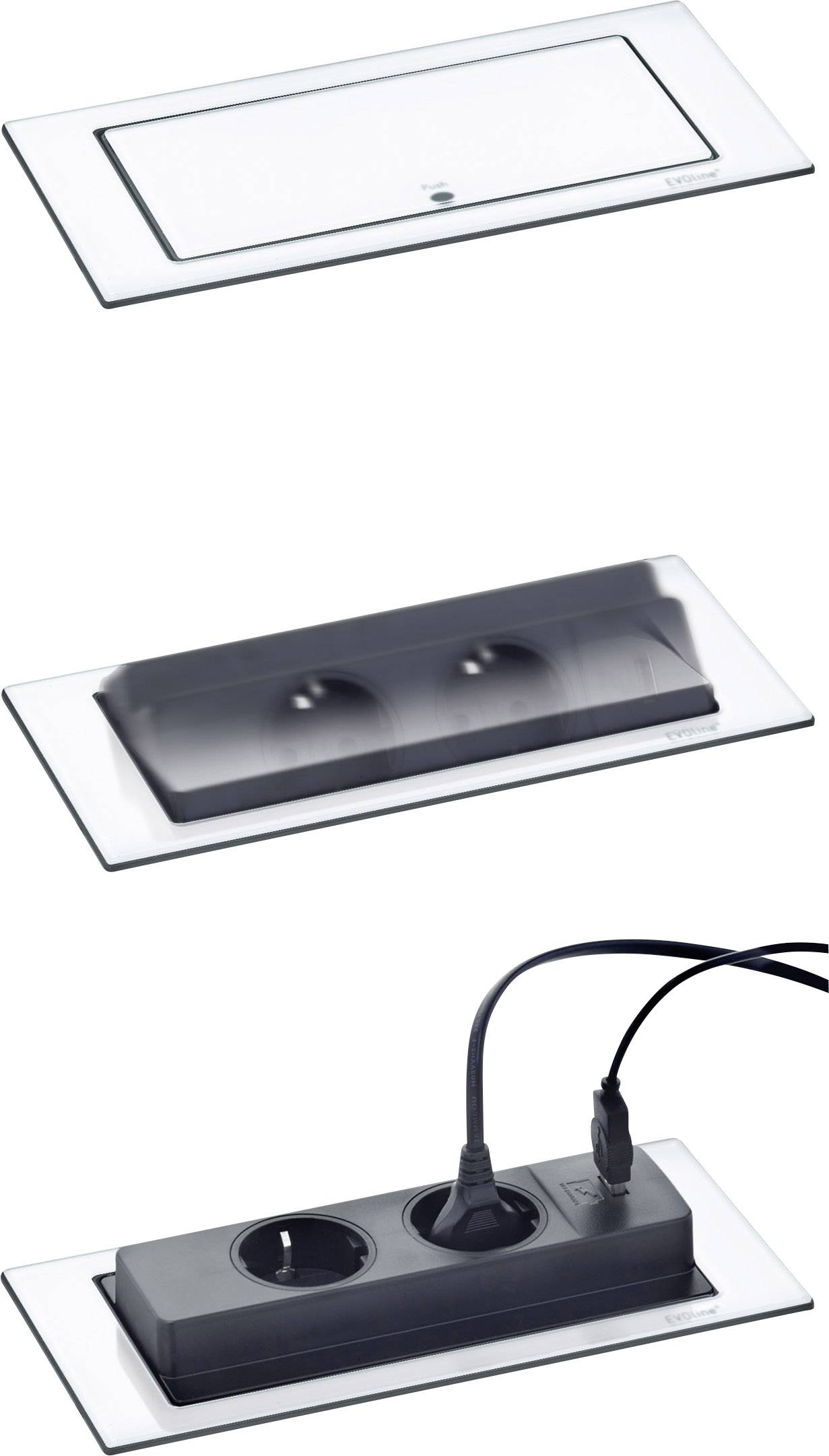 EVOline 1592.7100.1800 Einbau-Steckdosenleiste 2fach Glas matt Schutzkontakt 1St.