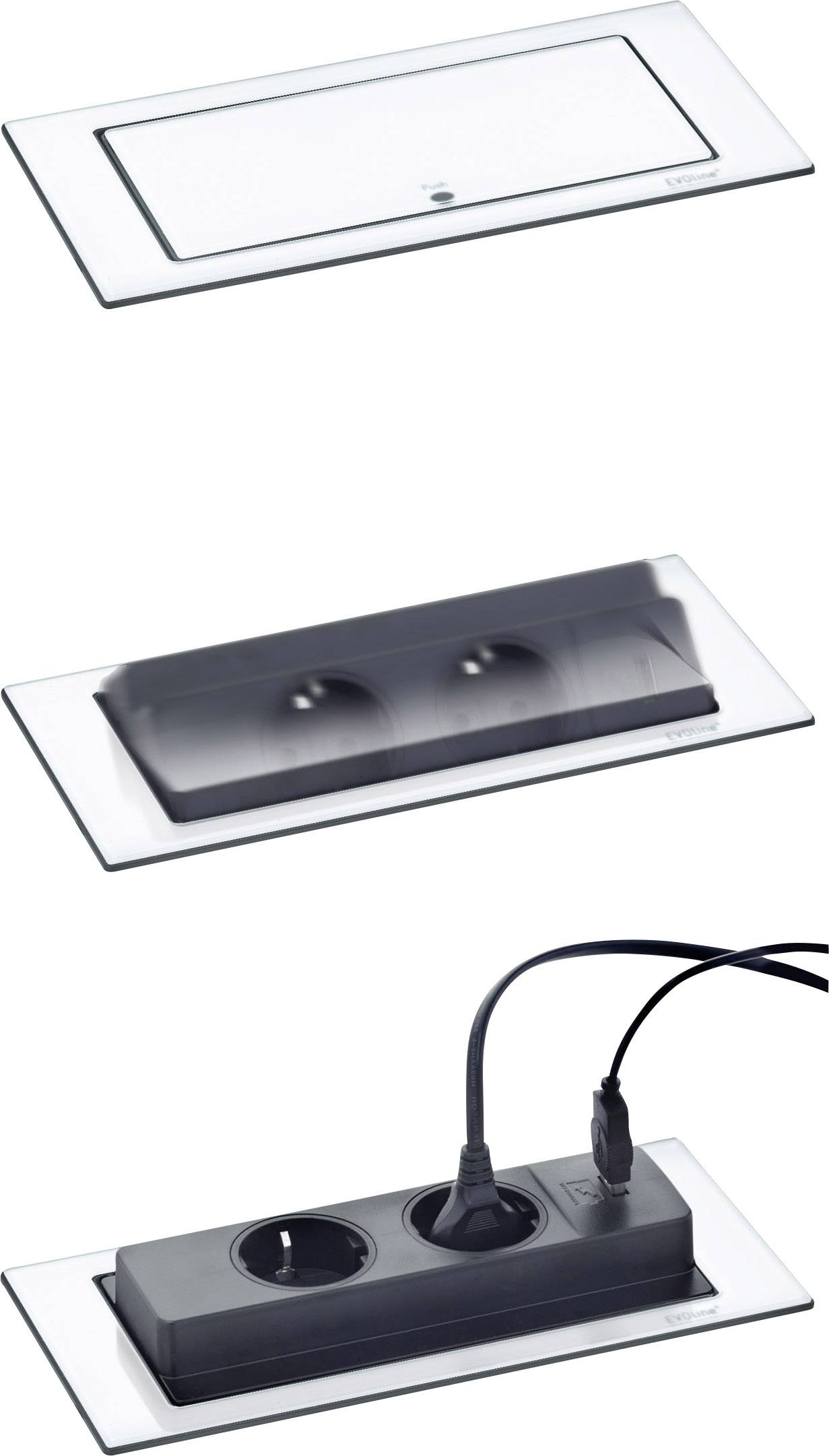 EVOline 1592.7100.2000 Einbau-Steckdosenleiste 2fach Weiß (matt), Glas Schutzkontakt 1St.