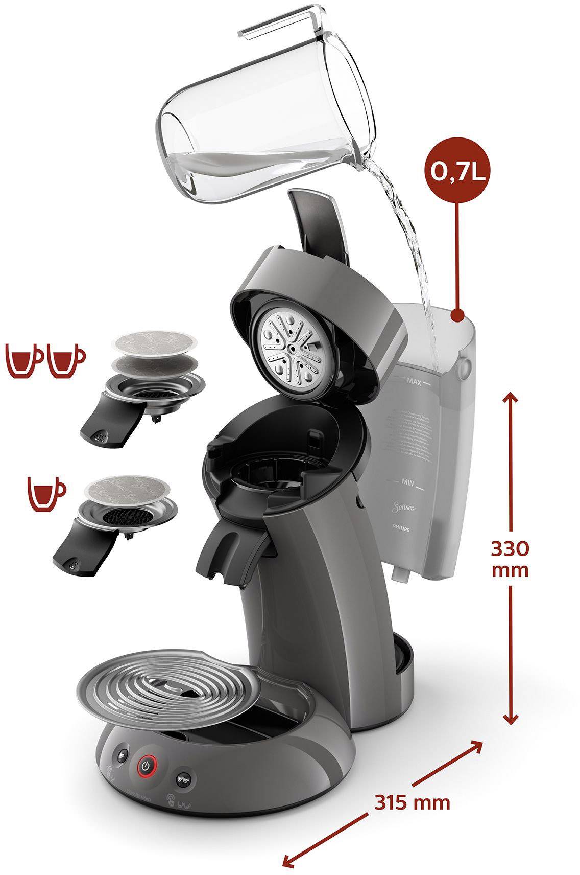 SENSEO® HD6556/00 Kaffeepadmaschine Hellgrau, Metall