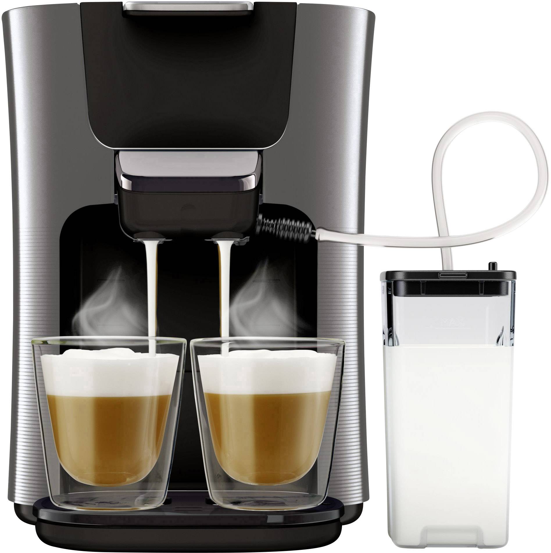 SENSEO® HD6574/50 Latte Duo Plus HD6574/50 Kaffeepadmaschine Anthrazit mit Milchbehälter