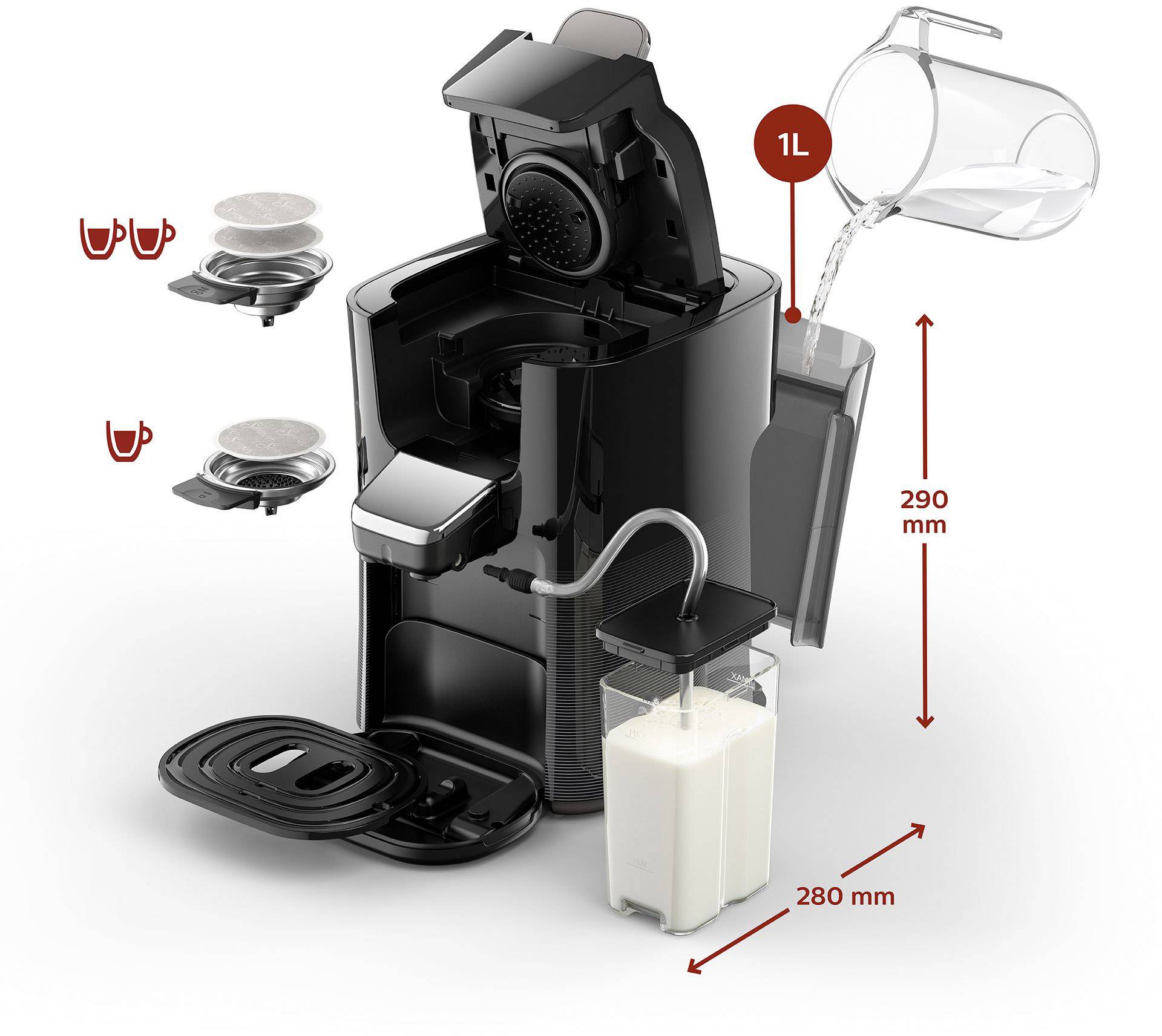 SENSEO® HD6574/50 Latte Duo Plus HD6574/50 Kaffeepadmaschine Anthrazit mit Milchbehälter