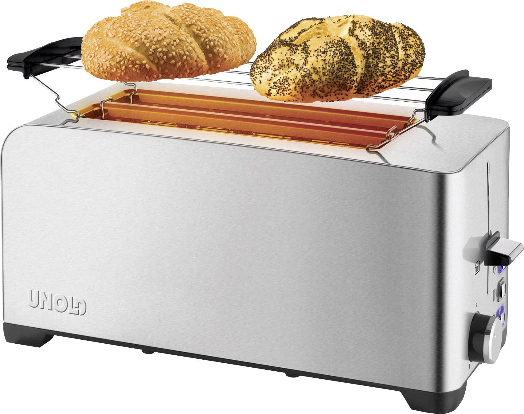 Unold 38356 Doppel-Langschlitztoaster mit Brötchenaufsatz Edelstahl