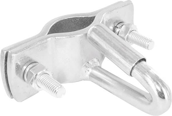 Metallischer Zaunhalter mit U-förmigem Haken und zwei Schrauben zur Befestigung an Zaunpfosten.