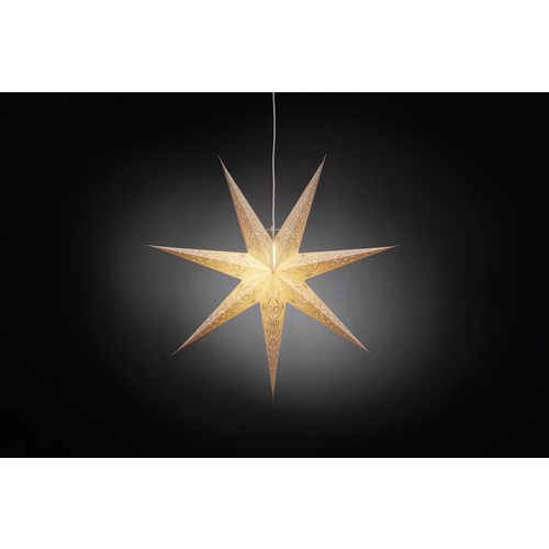 Konstsmide 2982-230 Weihnachtsstern Glühlampe, LED Weiß, Silber-Grau bestickt, mit ausgestanzten Motiven, mit Schalter
