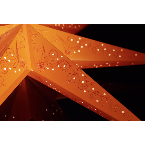 Konstsmide 2982-185 Weihnachtsstern Glühlampe, LED Orange bestickt, mit ausgestanzten Motiven, mit Schalter