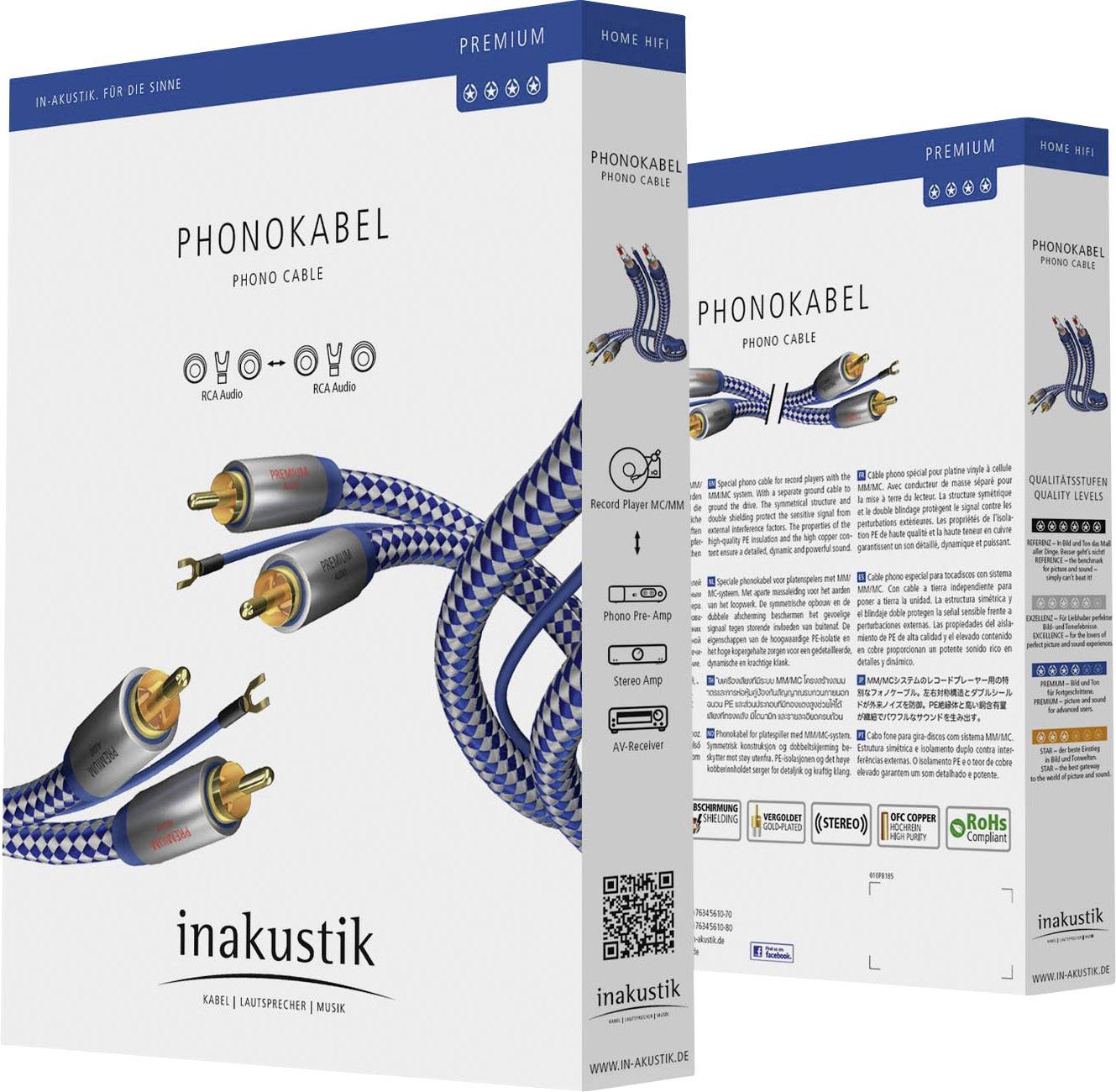 Inakustik 00405115 Cinch Audio Anschlusskabel [1x Cinch-Stecker - 1x Cinch-Stecker] 1.50 m Blau, Silber doppelt geschirmt