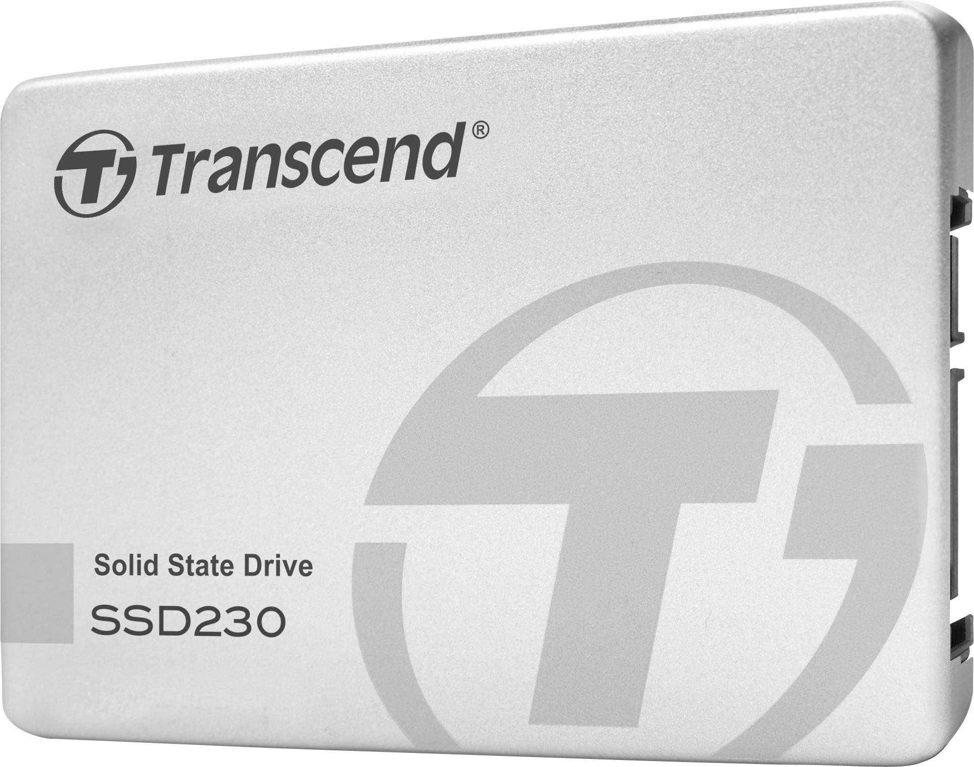 Solid-State-Laufwerk der Marke Transcend, Modell SSD230, mit silbernem Gehäuse und markantem Logo des Herstellers.
