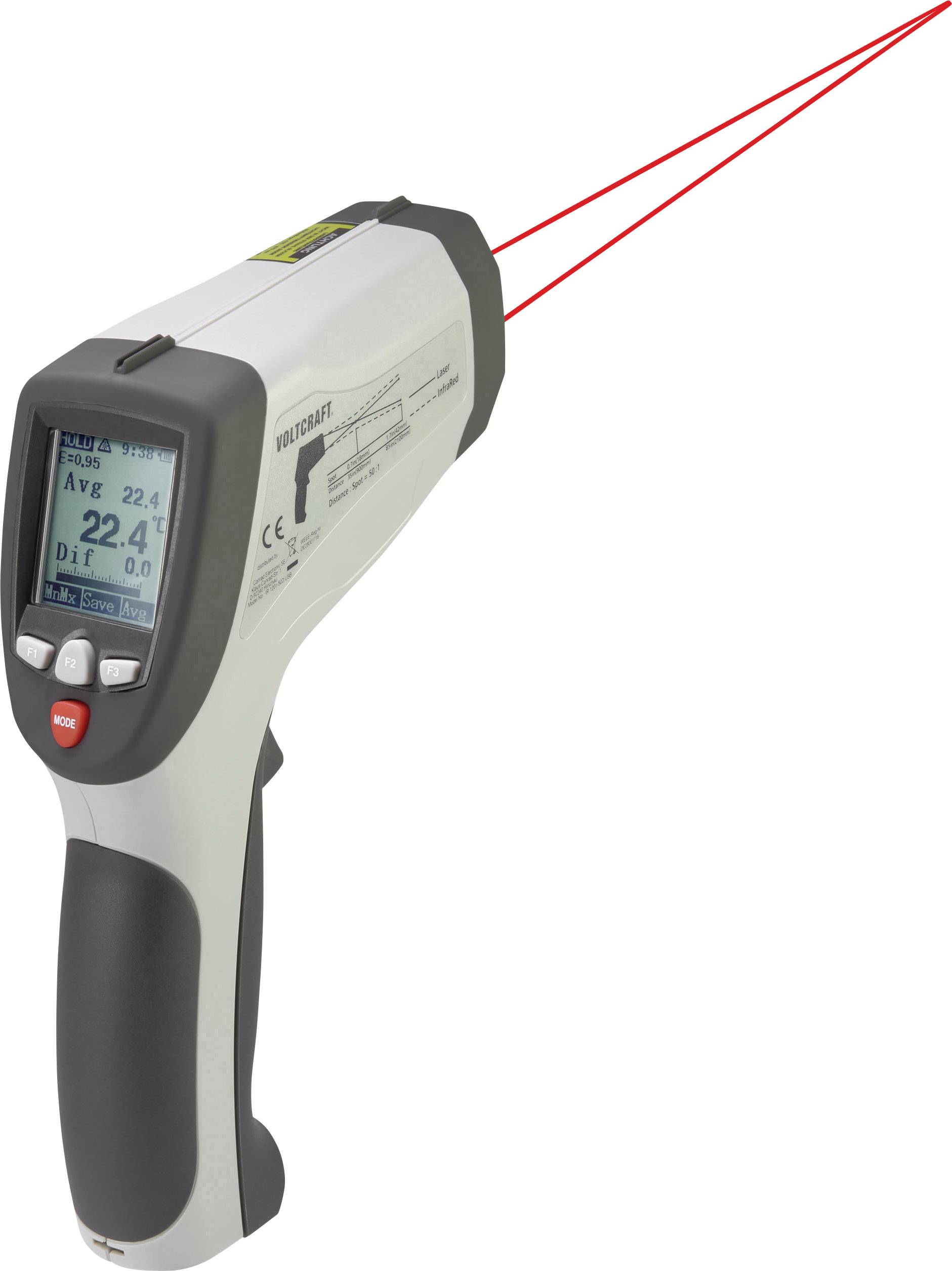 VOLTCRAFT IR 1201-50D USB Infrarot-Thermometer kalibriert (ISO) Optik 50:1 -50 - 1200°C Pyrometer