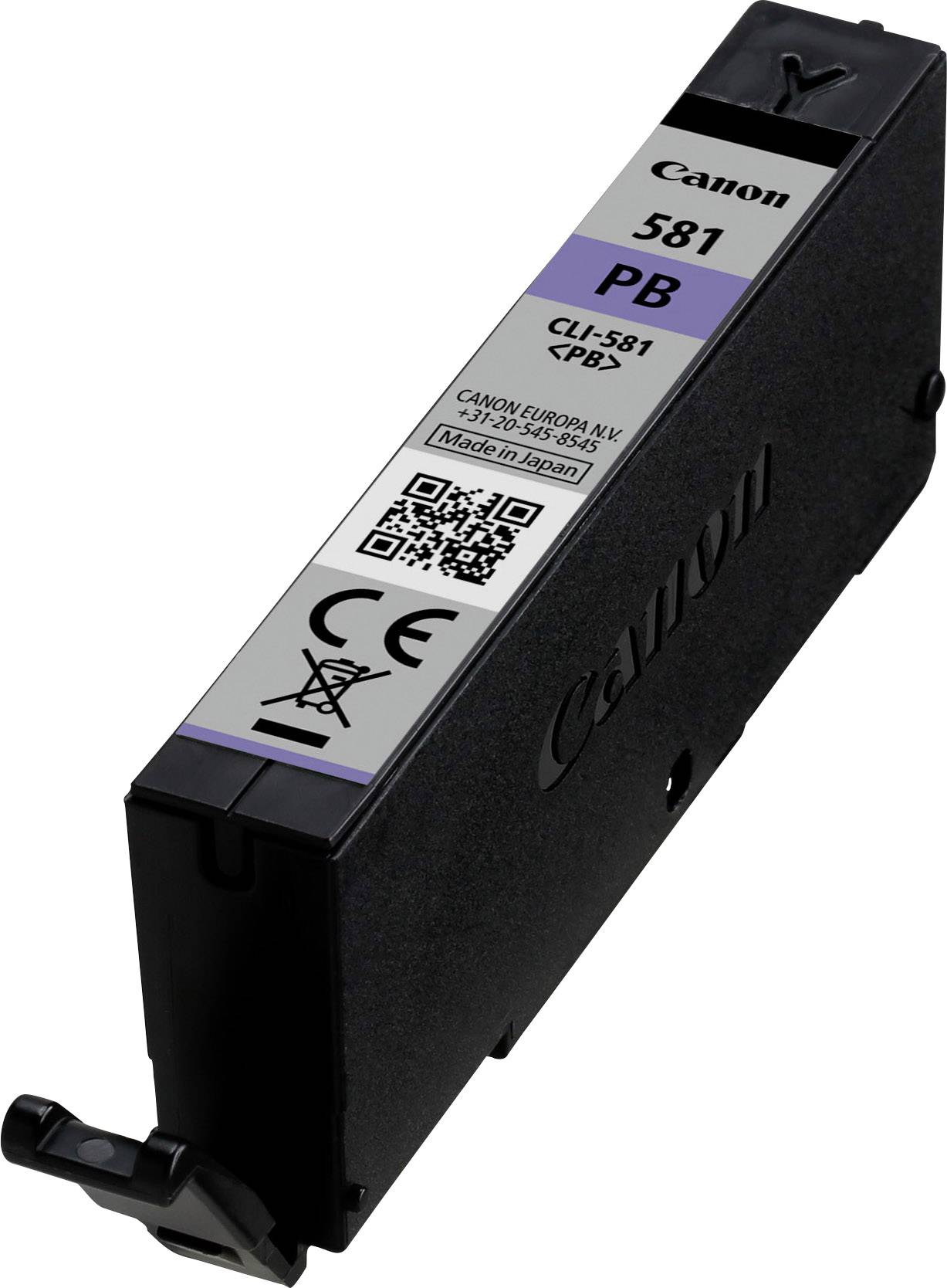 Druckerpatrone 'Canon 581 PB' mit QR-Code, CE-Kennzeichnung.
