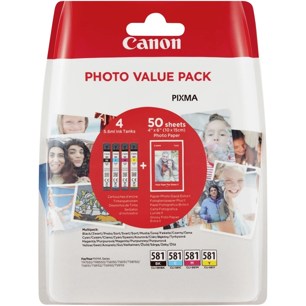 Canon Druckerpatrone CLI-581CMYK Photo Value Pack Original Kombi-Pack Foto Schwarz, Cyan, Magenta, Gelb 2106C005 Canon Druckerpatrone CLI-581CMYK Photo Value Pack Original Kombi-Pack Foto Schwarz, Cyan, Magenta, Gelb 2106C005