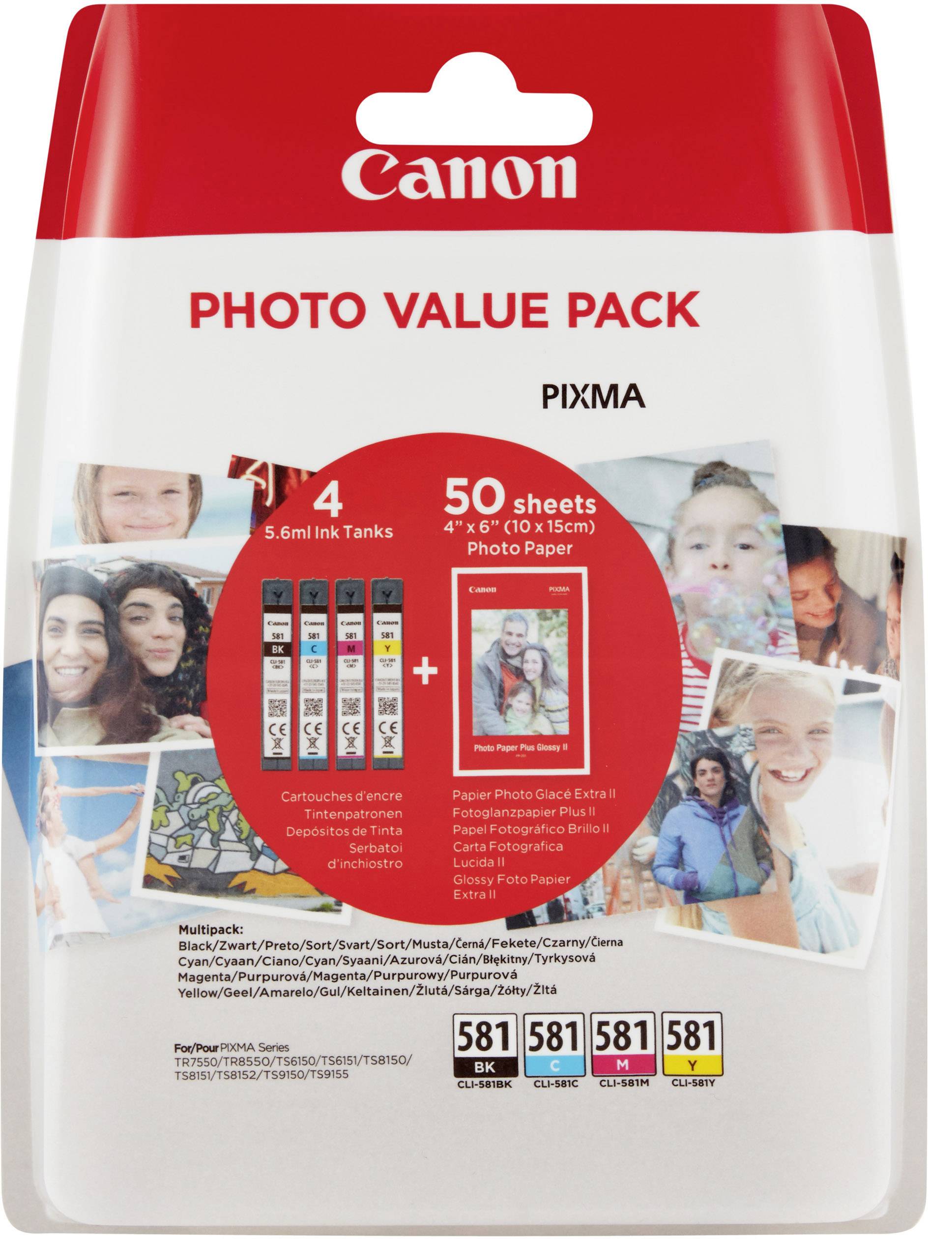 Canon Druckerpatrone CLI-581CMYK Photo Value Pack Original Kombi-Pack Photo Schwarz, Cyan, Magenta, Gelb 2106C005