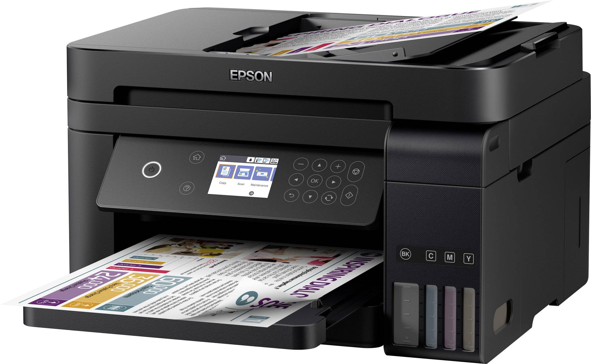 Epson EcoTank ET-3750 Multifunktionsdrucker Tintenstrahl Farbe A4 Drucker, Scanner, Kopierer LAN, WLAN, ADF, Duplex, Tintentank-System