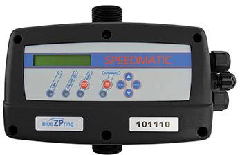 Ein elektronisches Steuergerät mit dem Aufdruck 'SPEEDMATIC', zeigt ein Bedienfeld mit Tasten und einem kleinen Display.