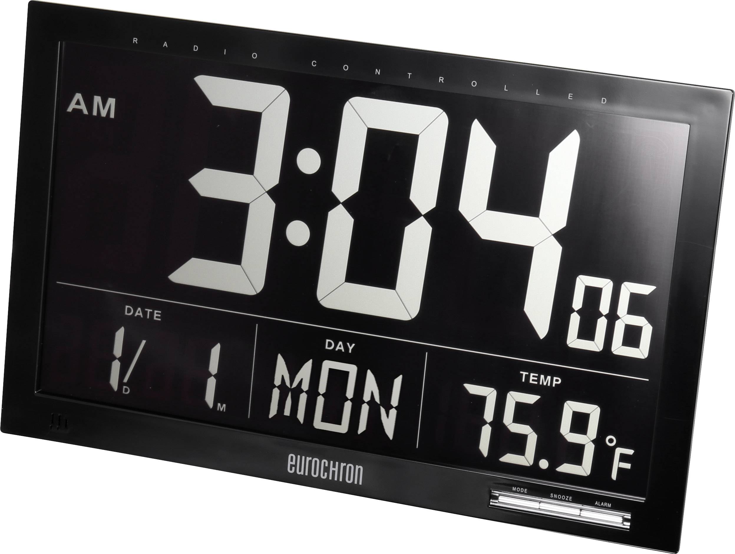 Eurochron EFWU Jumbo 101 Funk Wanduhr 370mm x 230mm x 30mm Schwarz negatives Display