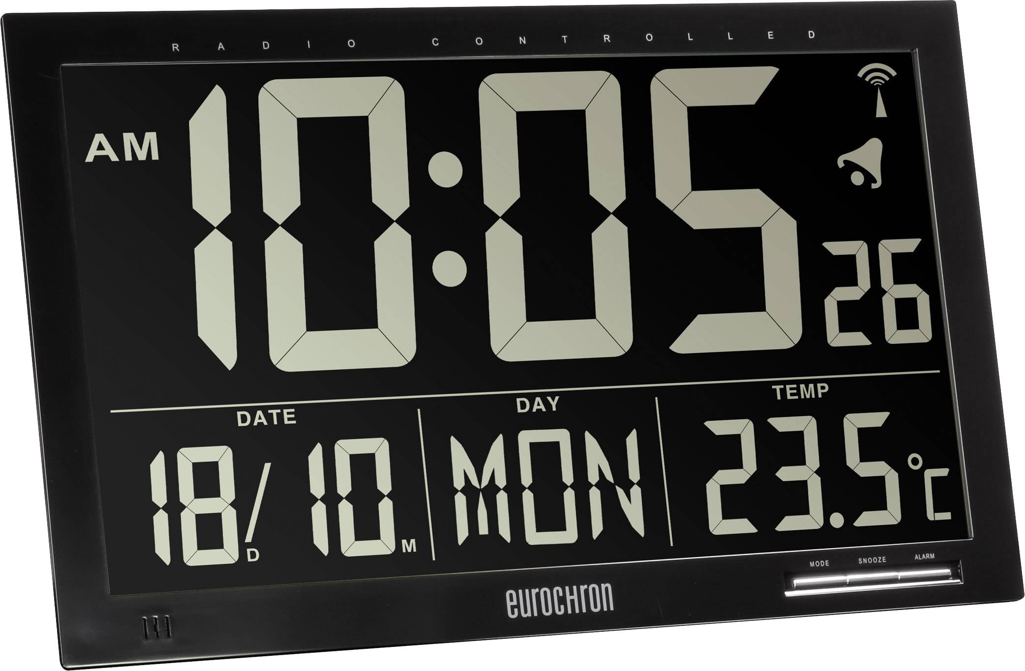 Eurochron EFWU Jumbo 101 Funk Wanduhr 370mm x 230mm x 30mm Schwarz negatives Display