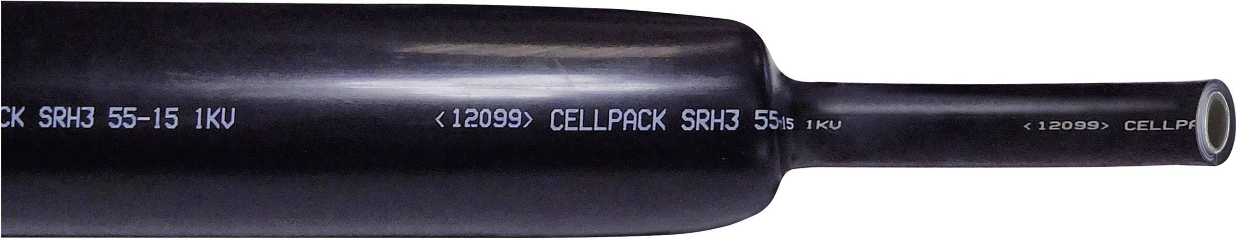 Ein schwarzer Schrumpfschlauch mit Aufschrift 'SK SHR3 55-15 1KV (120996) CELLPACK SHR3 55-15 1KV', für elektrische Isolierung.