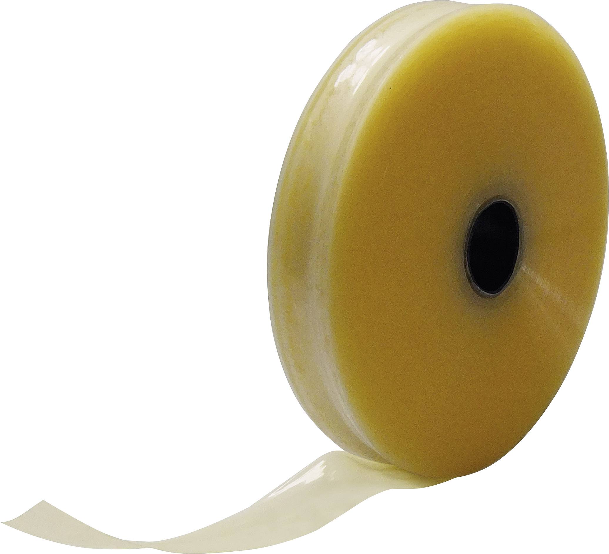 Eine Rolle mit durchsichtigem Klebeband, teilweise abgerollt.