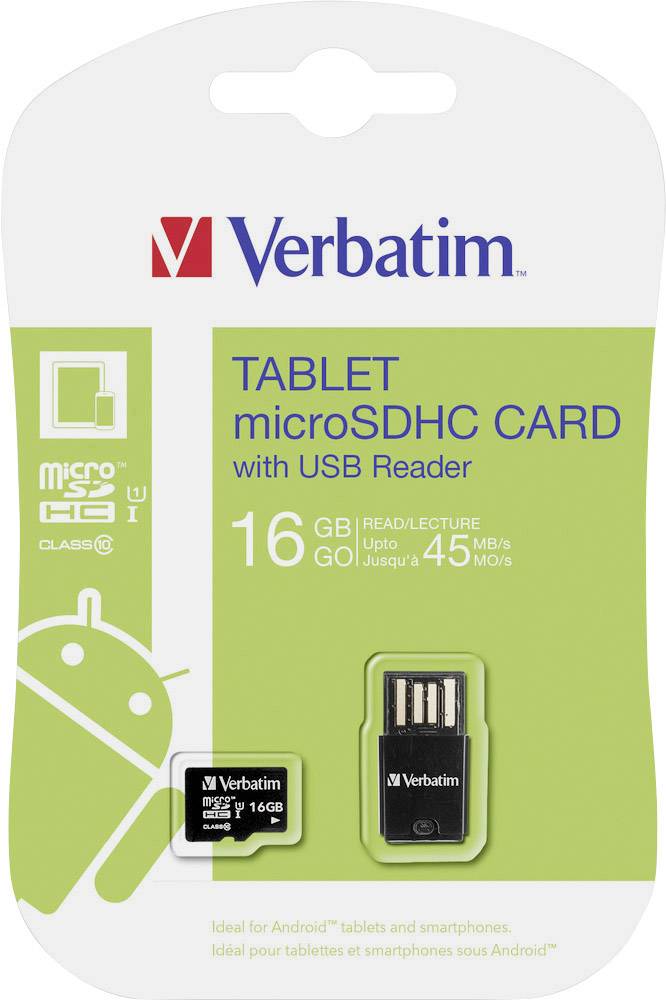 Verbatim Tablet microSDHC-Karte 16 GB Class 10, UHS-I inkl. USB-Kartenleser