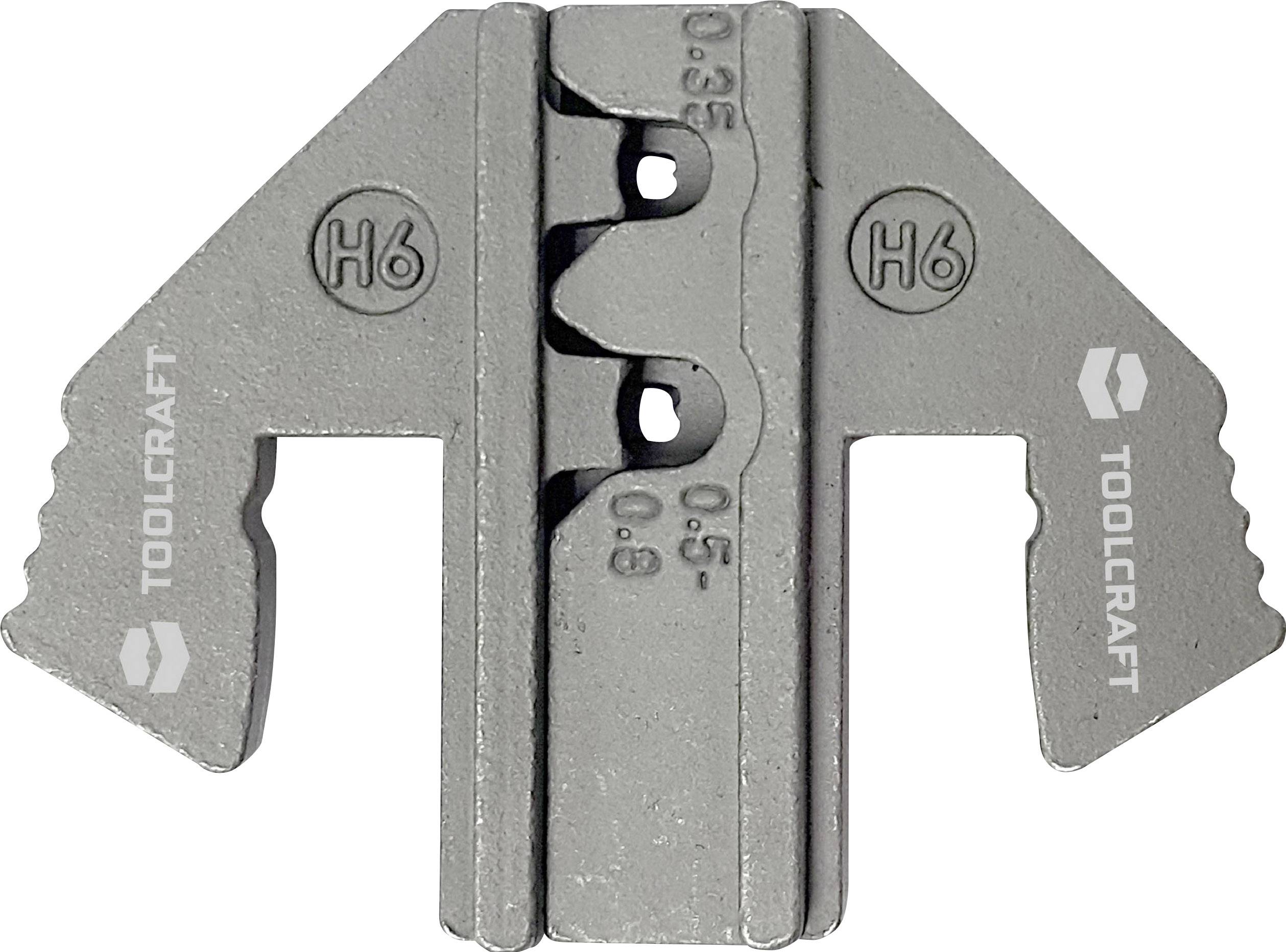 Metallwerkzeug für präzises Messen, mit eingravierten Skalen von 0,5 bis 0,9. Werkzeugmarke 'Toolcraft', Nummer 'H6' erkennbar.