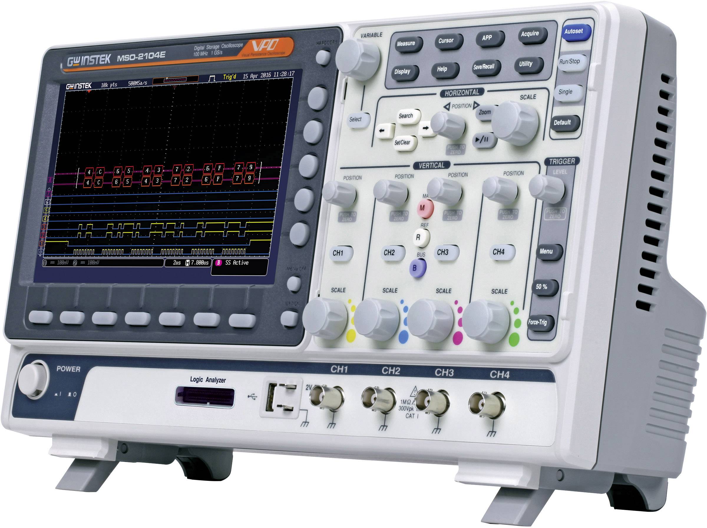 GW Instek MSO-2104E Digital-Oszilloskop 100MHz 20-Kanal 1 GSa/s 10 Mpts 8 Bit Digital-Speicher (DSO), Mixed-Signal (MSO)