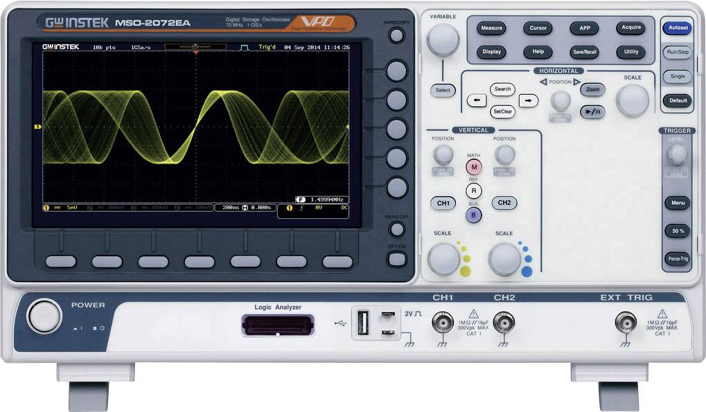 GW Instek MSO-2102EA Digital-Oszilloskop 100MHz 1 GSa/s 10 Mpts 8 Bit Digital-Speicher (DSO), Mixed-Signal (MSO), Logic-Analyser
