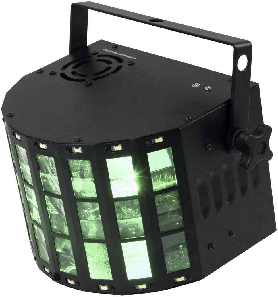 Schwarzer LED-Lichteffekt mit grünem Lichtstrahl, geeignet für Bühnen- oder Partybeleuchtung, rechteckiger Korpus mit mehreren Linsen.