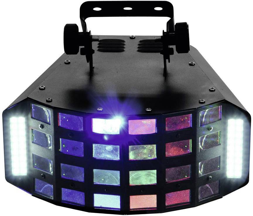 Schwarzlichtgerät mit mehreren bunten LED-Lichtern, die in einem Gittermuster angeordnet sind. Geeignet für Bühnen- oder Partyeffekte.