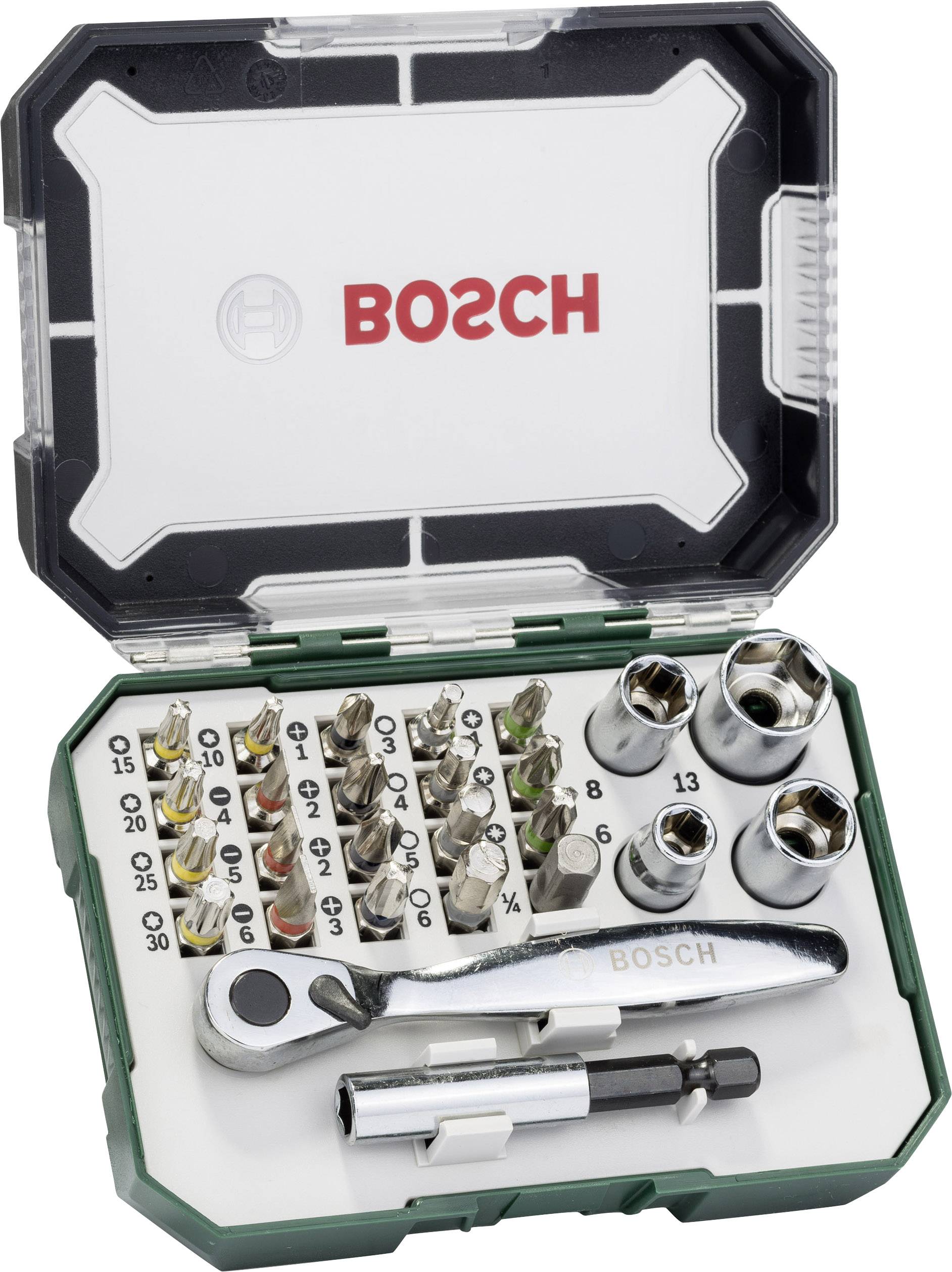 Bosch Accessories Promoline 2607017392 Bit-Set 27teilig Schlitz, Kreuzschlitz Pozidriv, Kreuzschlitz Phillips, Innen-Sechskant