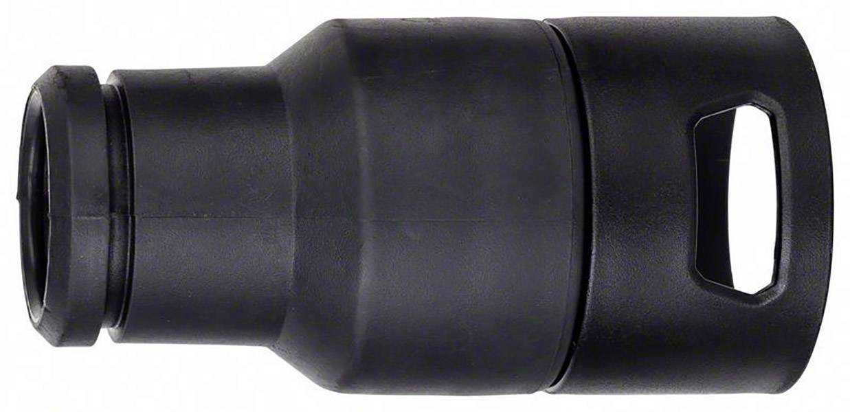 Ein schwarzer Adapter mit erweiterten Enden, vermutlich aus Kunststoff, liegt horizontal. Rechts ist ein Lochgriff erkennbar.