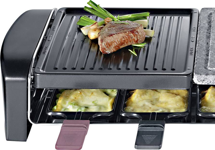 Severin RG 9645 Raclette 8 Pfännchen, mit Grillstein Schwarz