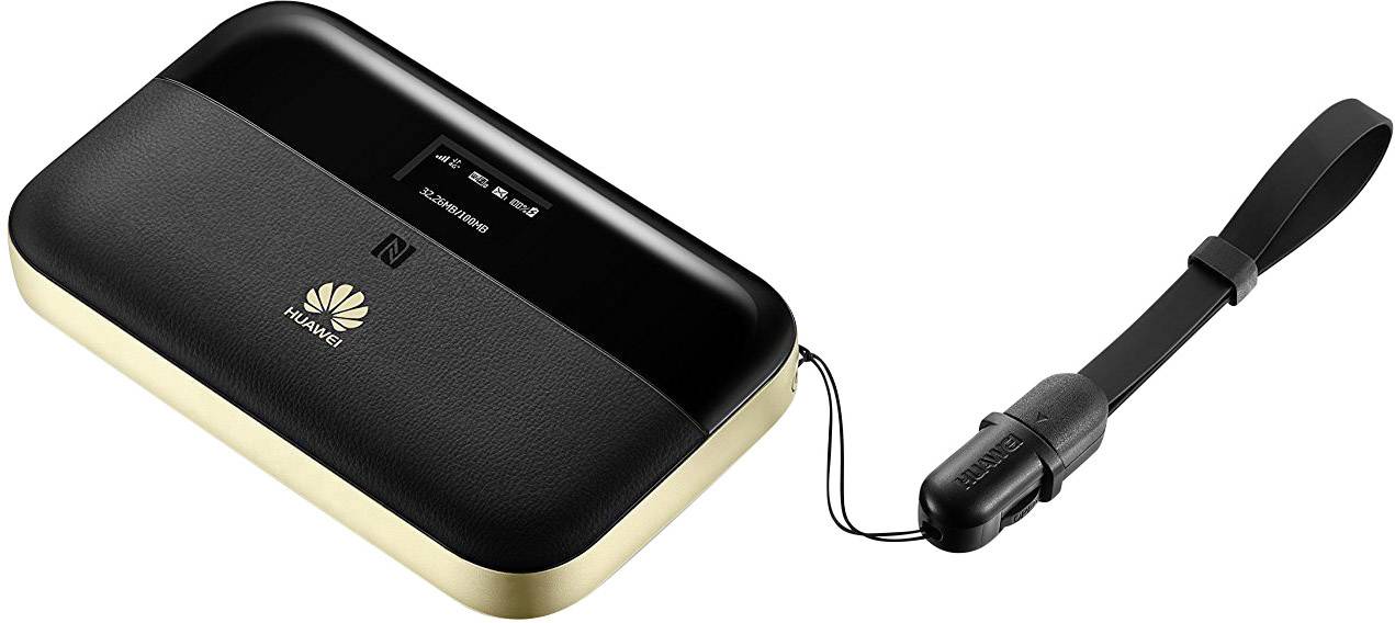 Huawei E5885LS-93A Mobiler LTE-WLAN-Hotspot bis 32 Geräte 300MBit/s mit microSD-Kartenslot, Powerbank-Funktion Schwarz, Gold