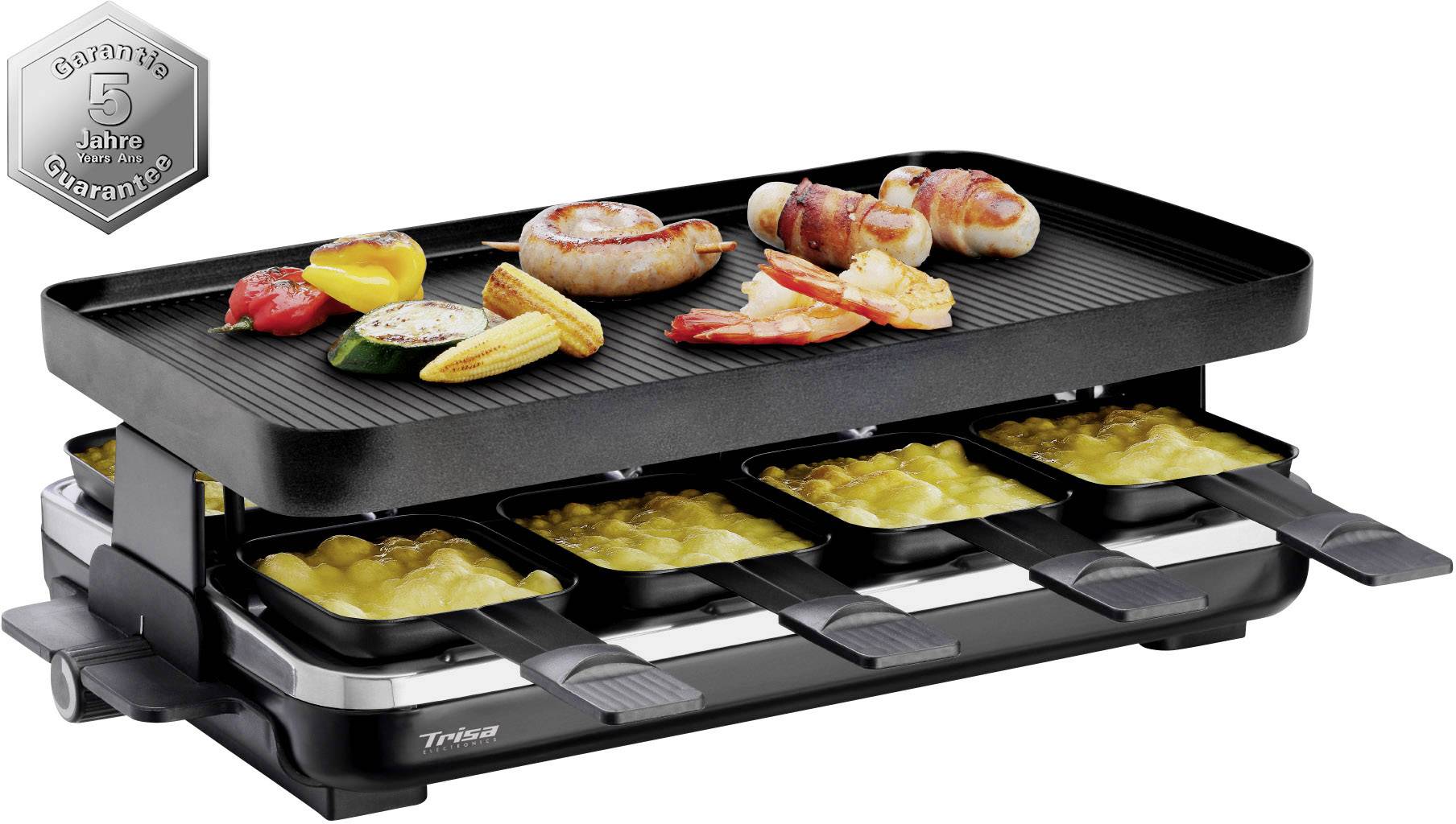 Trisa 7561.4212 Raclette 8 Pfännchen, Grillfunktion, Temperaturvorwahl Schwarz