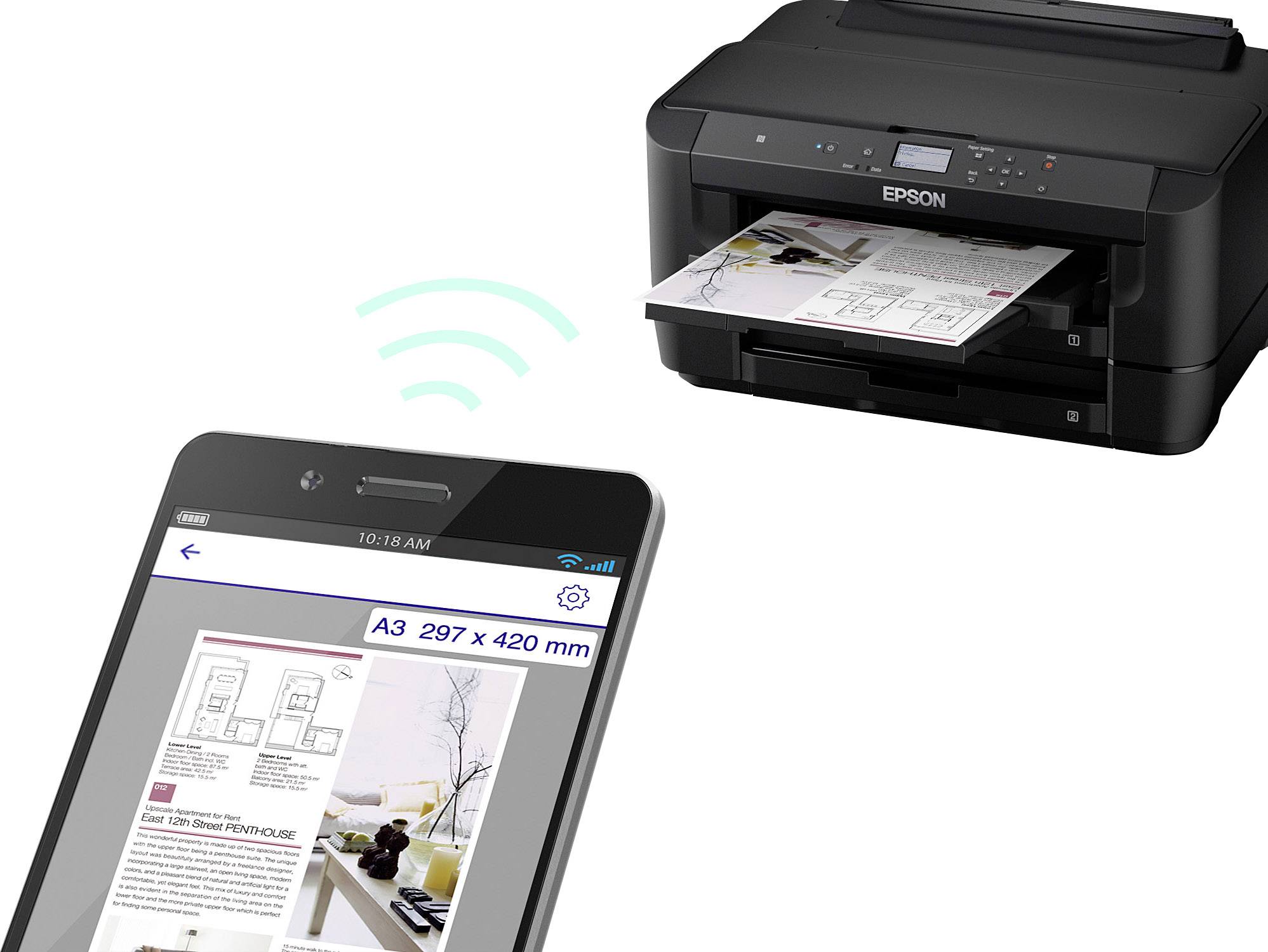 Epson WorkForce WF-7210DTW Farb Tintenstrahl Drucker A3 Duplex, LAN, WLAN