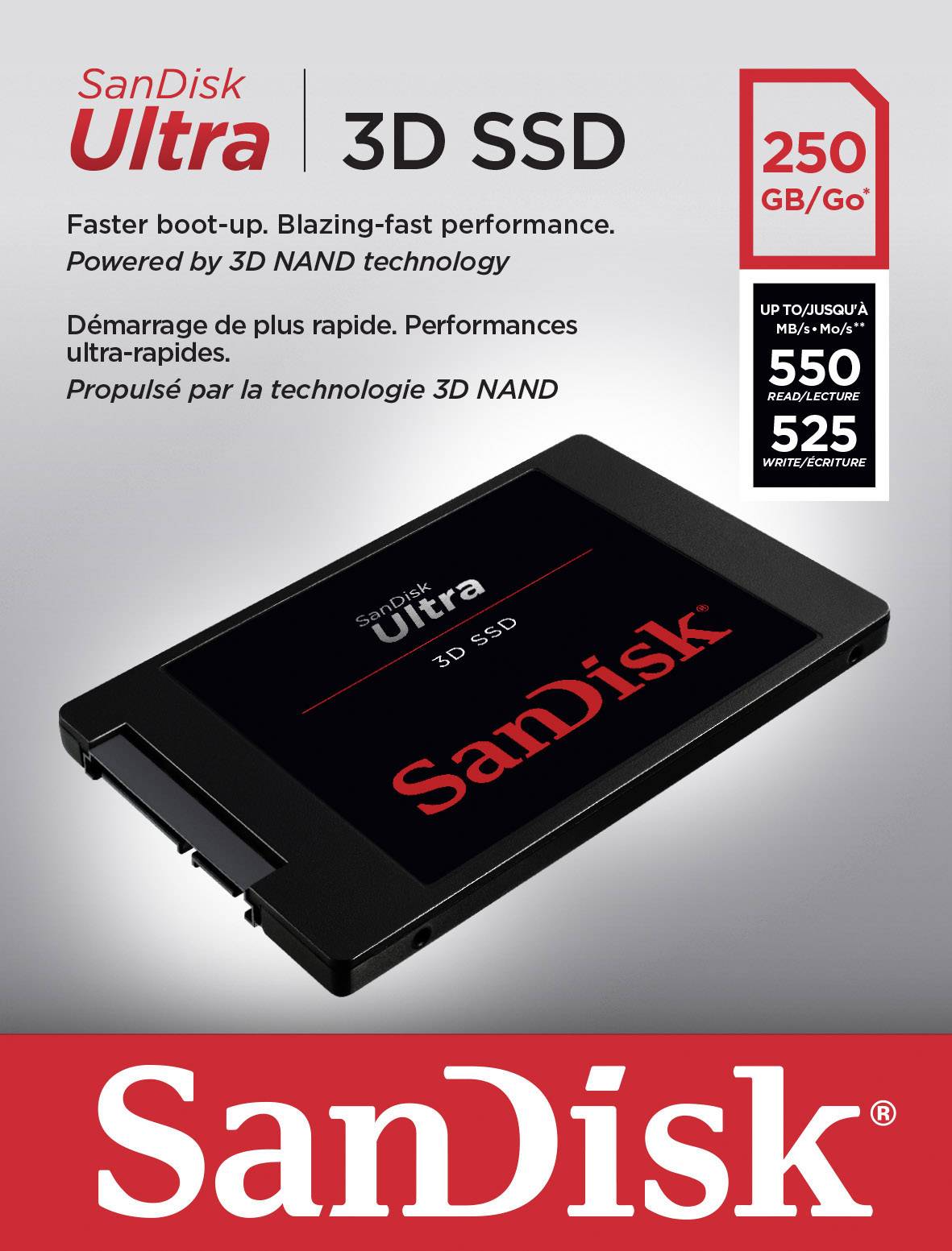 SanDisk Ultra® 3D 250 GB Interne SATA SSD 6.35 cm (2.5 Zoll) SATA 6 Gb/s Retail SDSSDH3-250G-G25