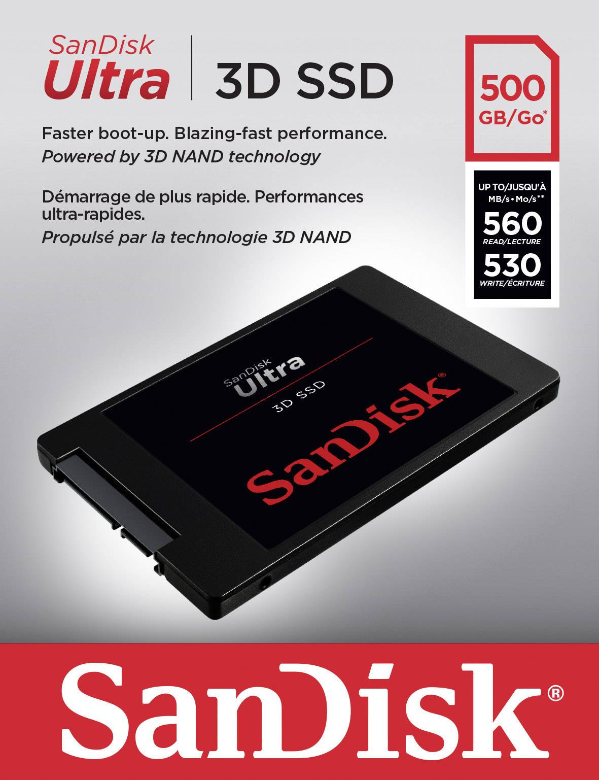 SanDisk Ultra® 3D 500GB Interne SATA SSD 6.35cm (2.5 Zoll) SATA 6 Gb/s Retail SDSSDH3-500G-G25
