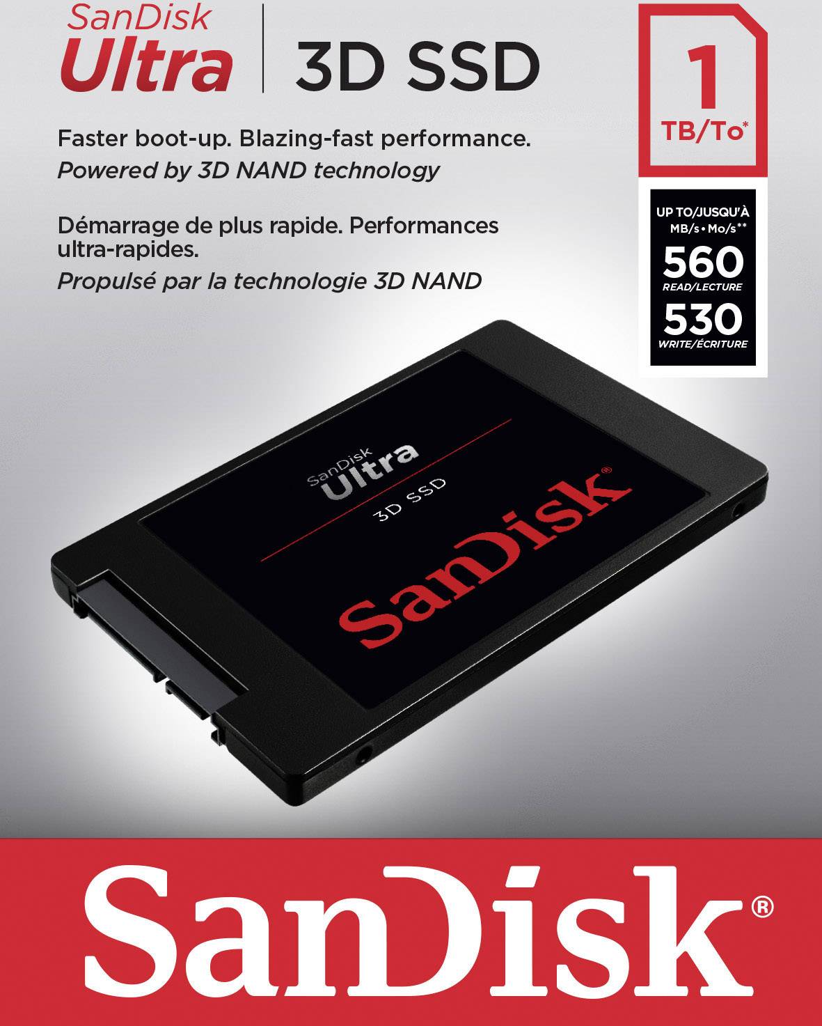 SanDisk Ultra® 3D 1TB Interne SATA SSD 6.35cm (2.5 Zoll) SATA 6 Gb/s Retail SDSSDH3-1T00-G25