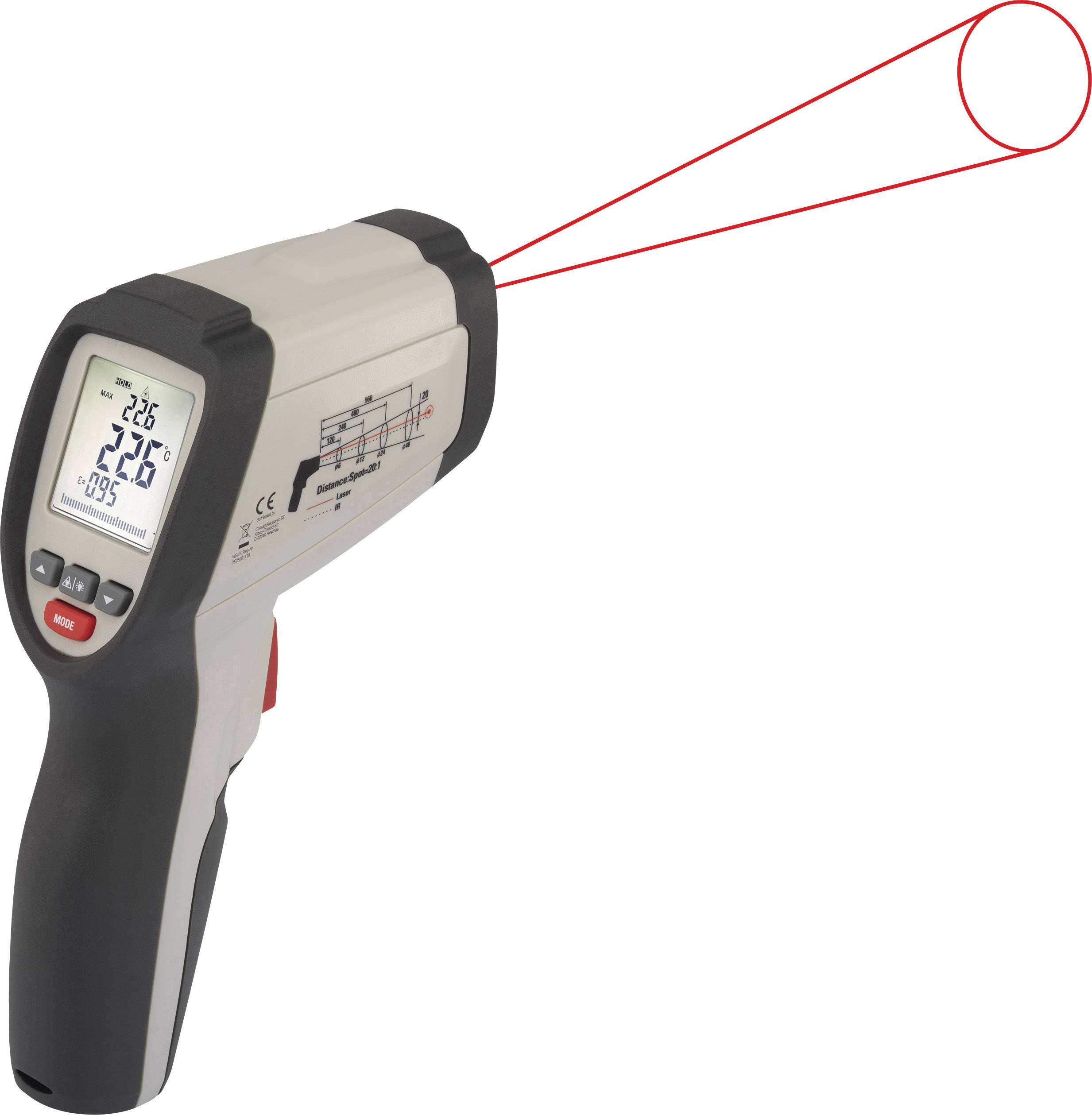 VOLTCRAFT IR 800-20C Infrarot-Thermometer kalibriert (DAkkS-akkreditiertes Labor) Optik 20:1 -40 - 800°C Pyrometer