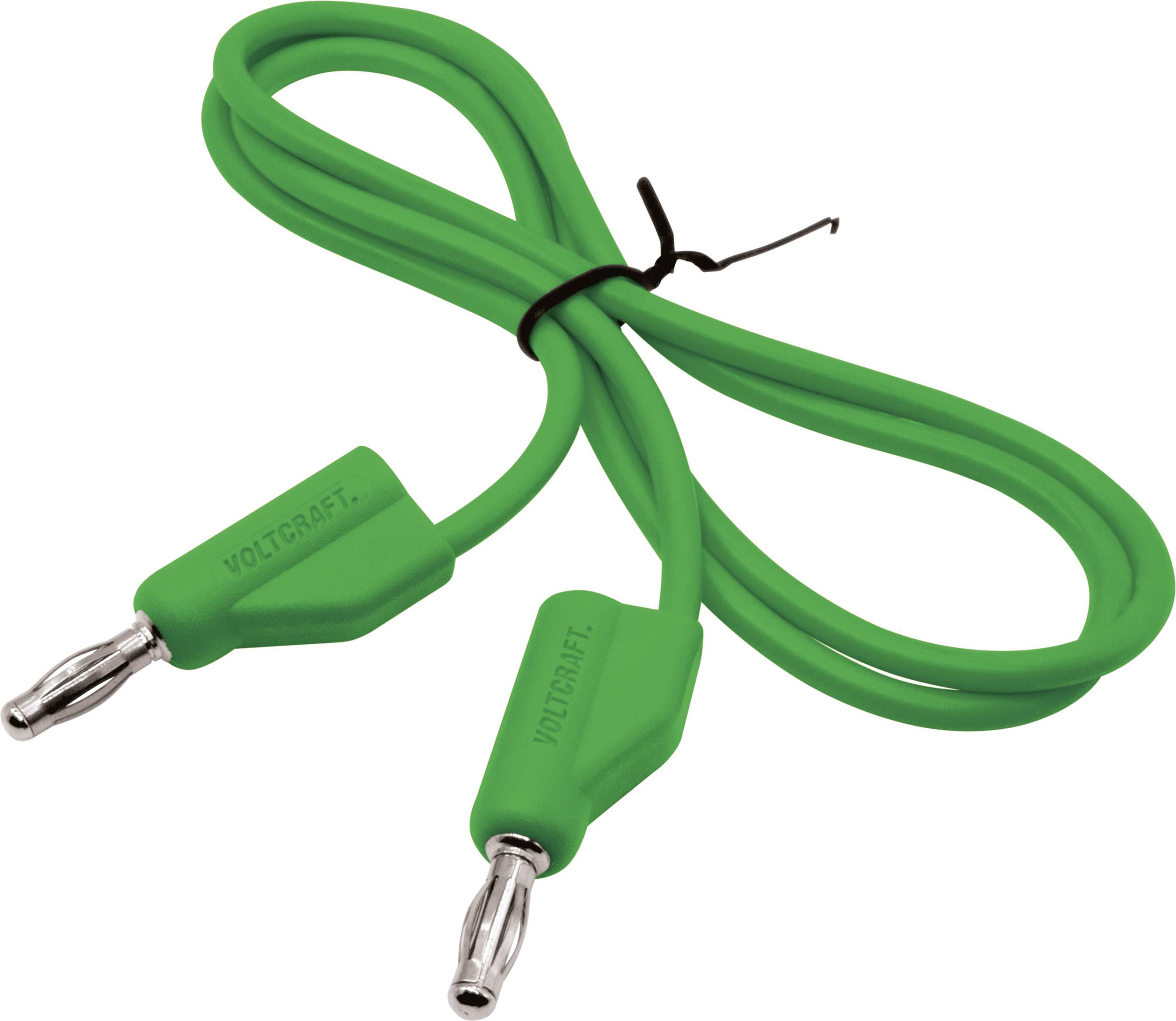Grünes Messkabel mit zwei Bananensteckern, geeignet für elektrische Testgeräte.