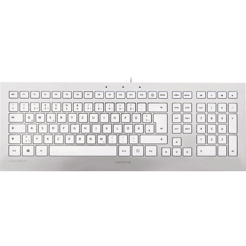 Cherry Strait 3.0 USB Tastatur Deutsch, QWERTZ, Windows® Silber, Weiß Spritzwassergeschützt