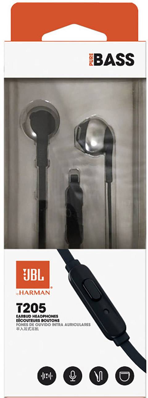 JBL T205 In Ear Kopfhörer kabelgebunden Schwarz Headset